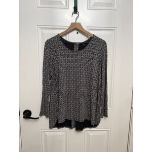 J. Jill Black and White Long-Sleeve Geometric Tee